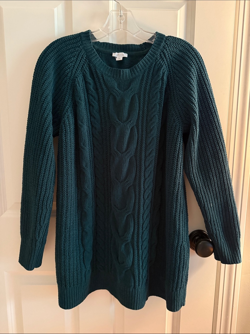 J. Jill Hunter Green Cable Knit Crewneck Tunic Sweater